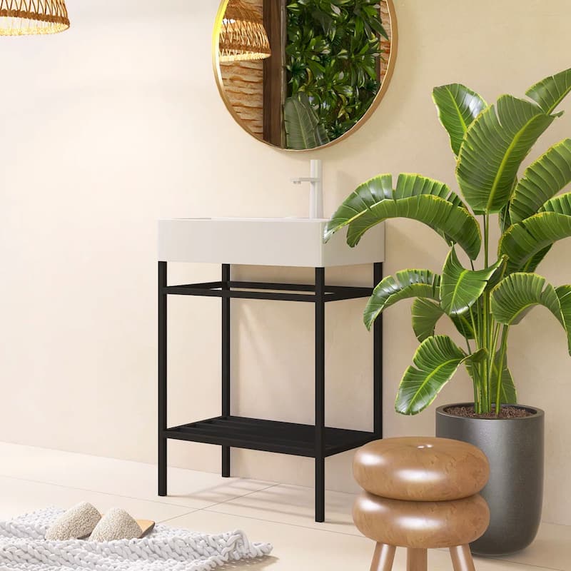 24" Freestanding Bathroom Vanity with Ceramic Sink - 23.62'' x13.98'' x 33.46''
