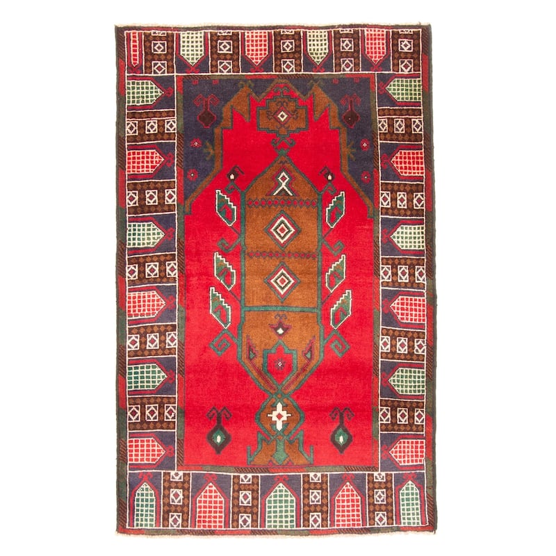 ECARPETGALLERY Hand-knotted Teimani Red Wool Rug - 2'11 x 4'8