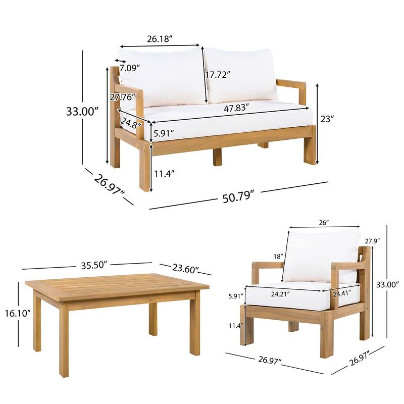Christopher Knight Home - Modern 3-Piece Acacia Wood Outdoor Sectional Set with 3-Seater Sofa, Loveseat & Coffee Table