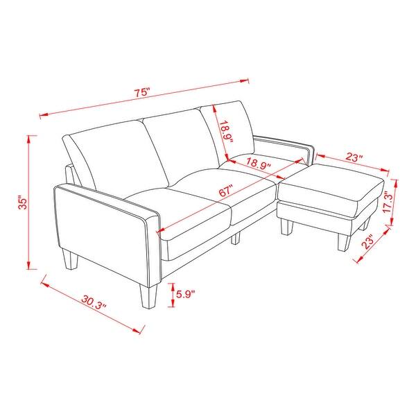 L Shape Sectional Sofa with Storage Space & Removable Ottoman, Modern
