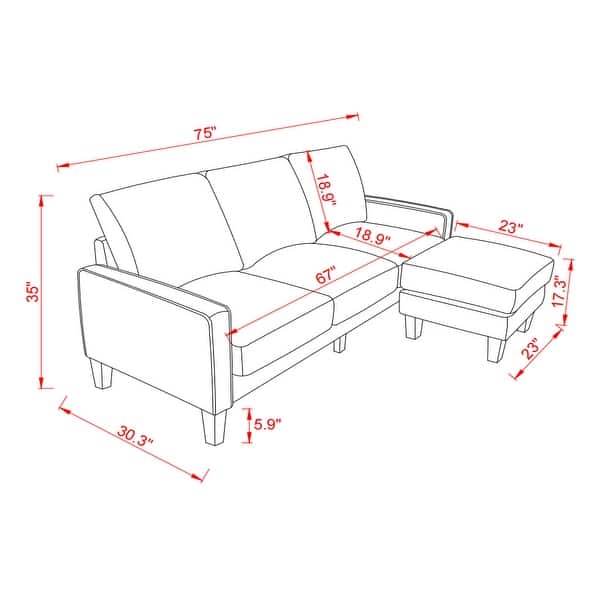 Lshape Sectional Storage Sofa Modern 3 Seats Couch Polyester with