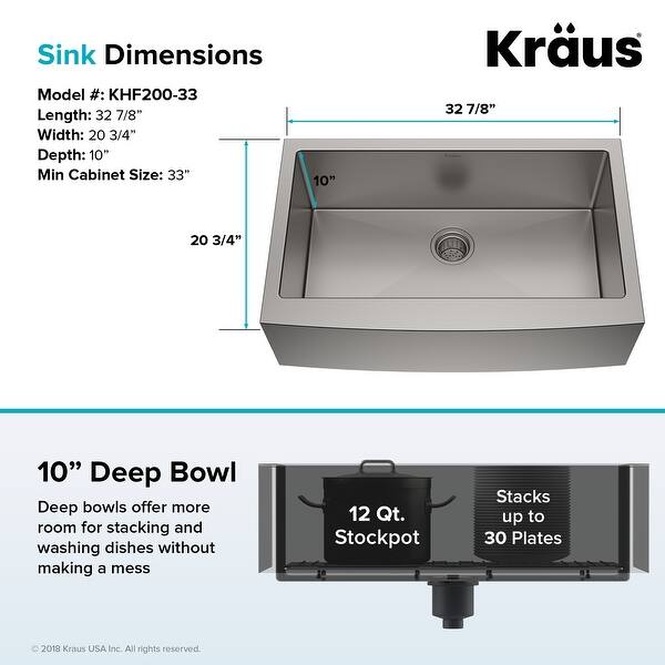 Shop Kraus Standart Pro Stainless Steel 33 In 1 Bowl Farmhouse Kitchen Sink Overstock 4282008
