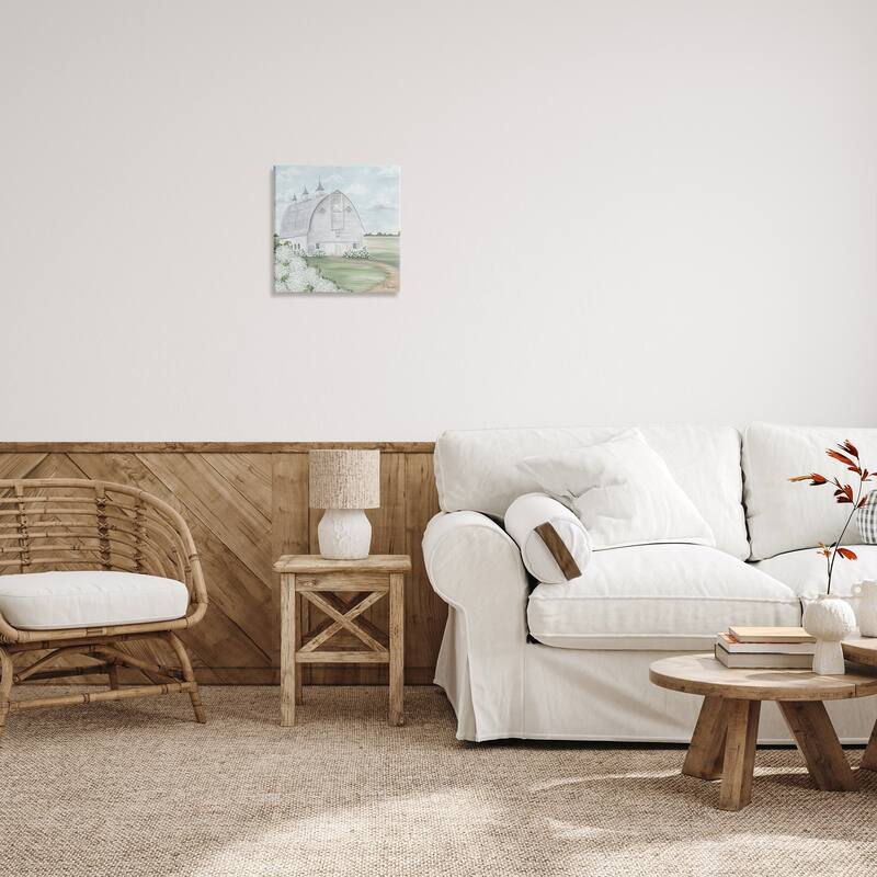 Stupell Soft Country Landscape White Barn and Hydrangeas Canvas Wall Art