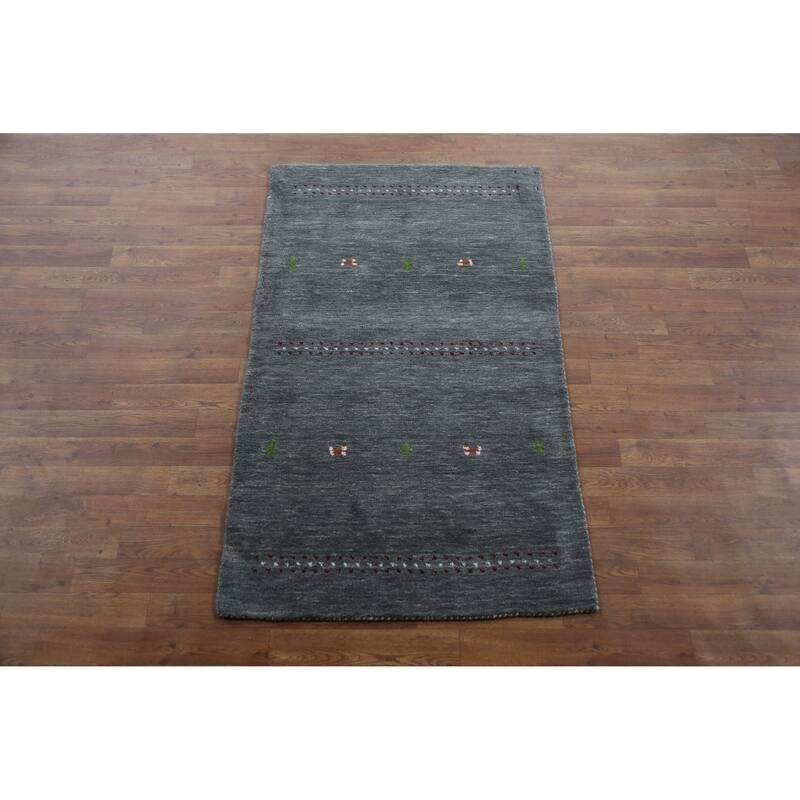 Hand Knotted Oriental 100% Wool Carpet Tribal Tribal Greys & Charcoal Gabbeh Area Rug - 4' 11'' X 3' 0''