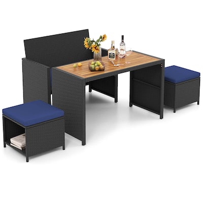 Costway 4 PCS Outdoor Dining Set, Rattan Loveseat Chair & 2 Ottomans - See Details
