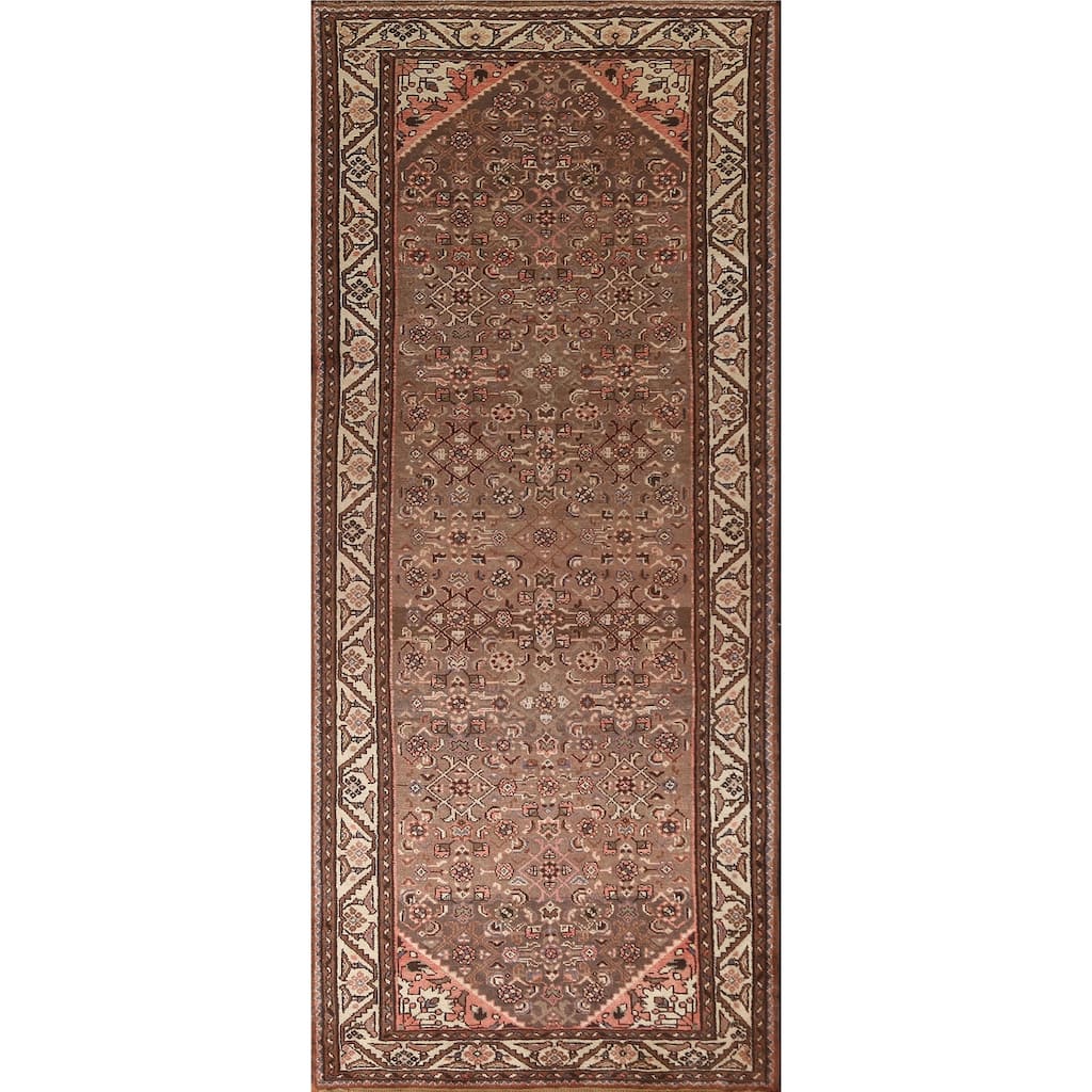 Traditional Hamedan Persian Vintage Runner Rug Handmade Wool Carpet - 3'8"x 9'8"