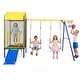 preview thumbnail 10 of 8, Gymax 5-in-1 Kids Swing Set w/Trampoline Roof 2 Belt Swings Slide
