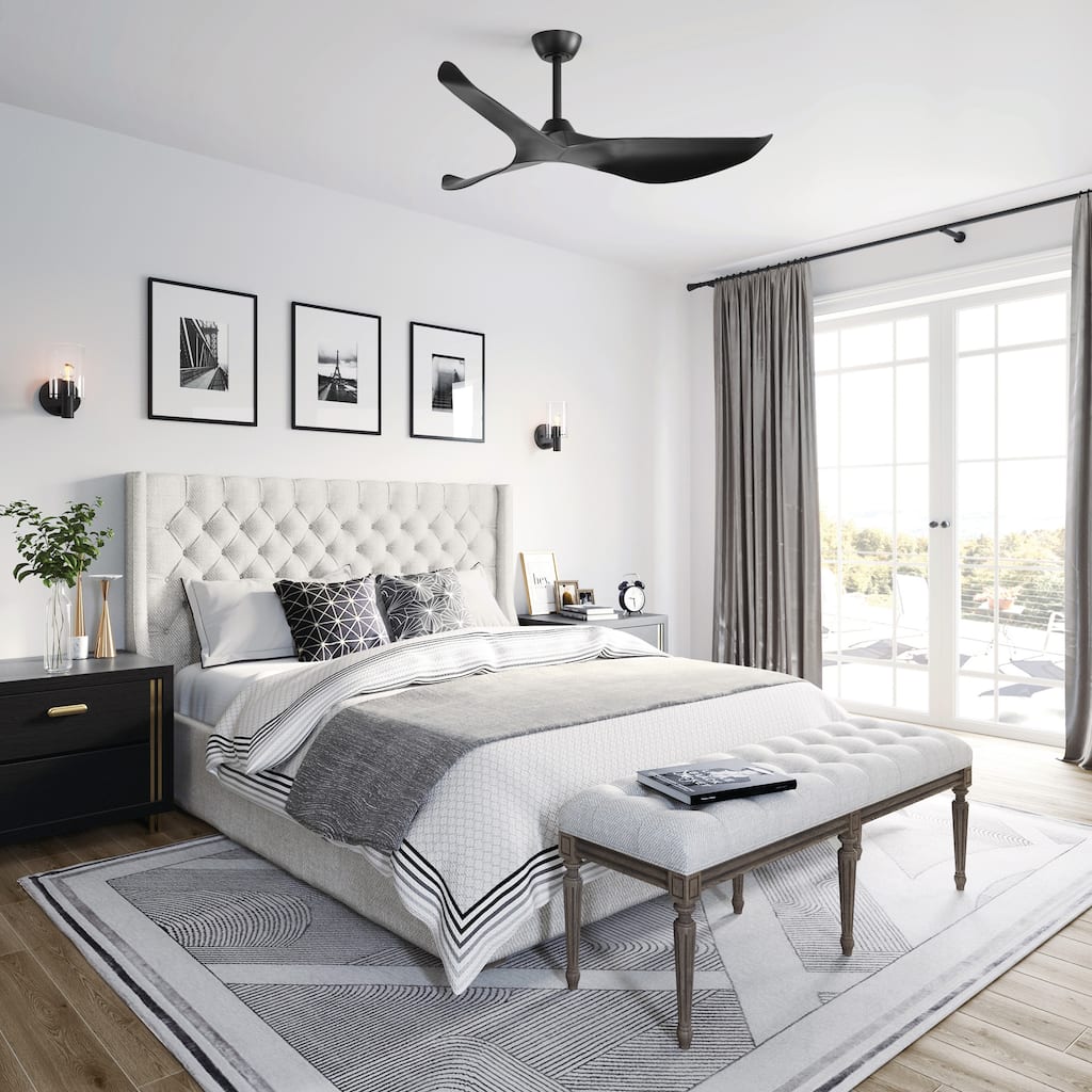 38 Inch Black Ceiling Fan Without Light, 3 ABS Fan Blades, Reversible DC Motor, Timer Function, for Living Room Bedroom