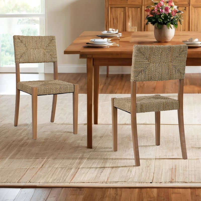 Couture 17.6" Wide Weave Seagrass Rattan Dining chairs - 17.6"W x 20.8"L x 35.6"H - Set of 2 - Brown