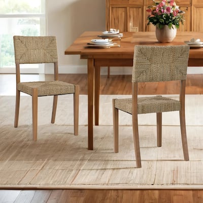Couture 17.6" Wide Weave Seagrass Rattan Dining chairs - 17.6"W x 20.8"L x 35.6"H
