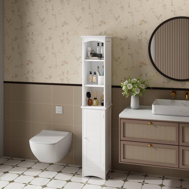 Anmytek Tall Bathroom Storage Cabinet with Reversible Door White Narrow Linen Tower Floor Organizer for Small Spaces