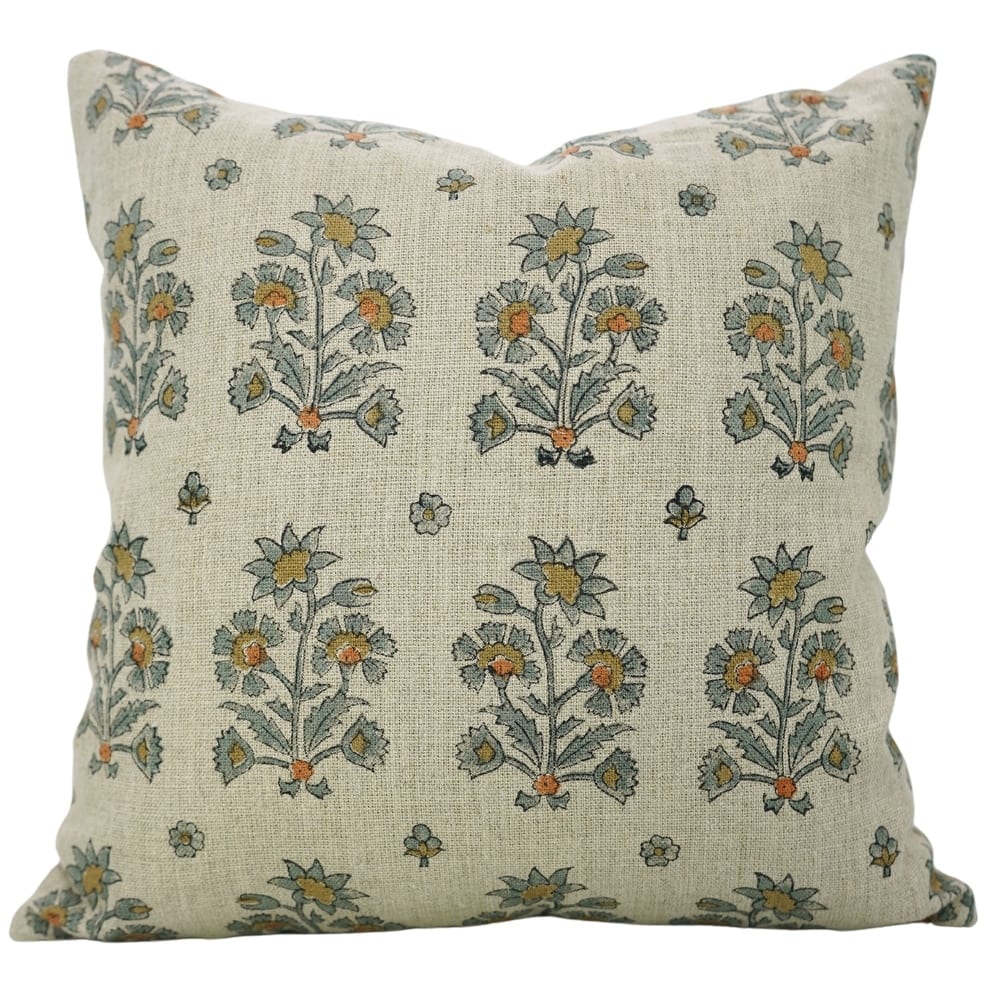 Fabdivine Grey Hand Block Floral Print Thick Linen Throw Pillow Cover for Cozy Fall Décor Sofa, Couch Cushioncase, Sdabahar