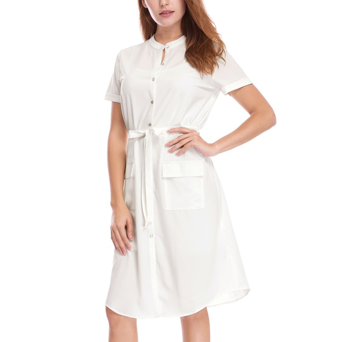 women's belted midi shirt dress with pocket