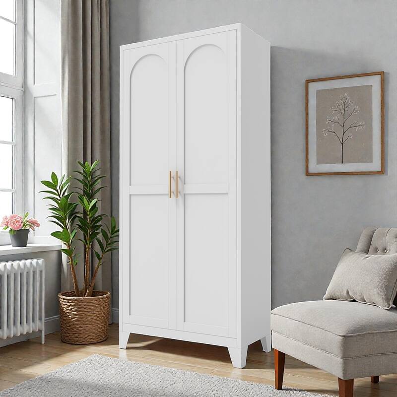 71'' Metal Storage Cabinet with Shapely Doors, Adjustable Shelves, Tall Steel Organizer for Bedroom, Living Room or Kitchen