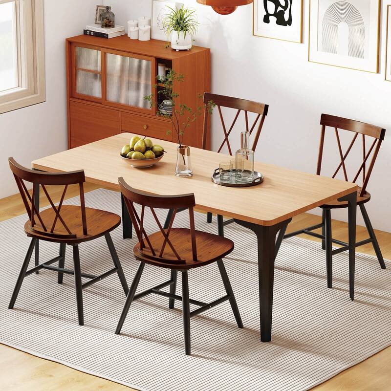 Costway Dining Chairs Set of 2/4 Farmhouse Kitchen Chair with Rubber