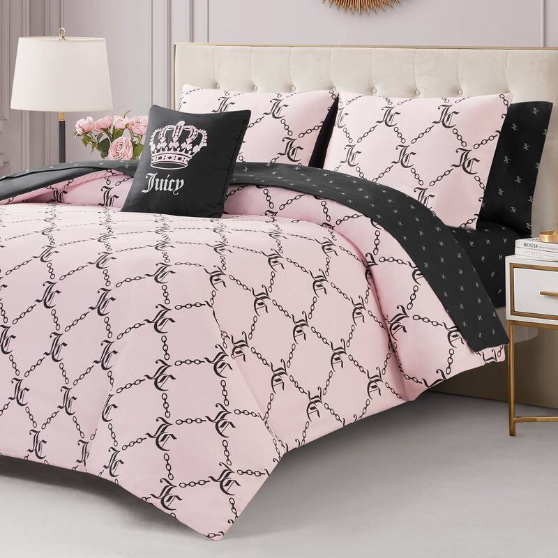 Juicy Couture Link Printed Bed-in-a-Bag Comforter Set - Light Pink/Black - Queen