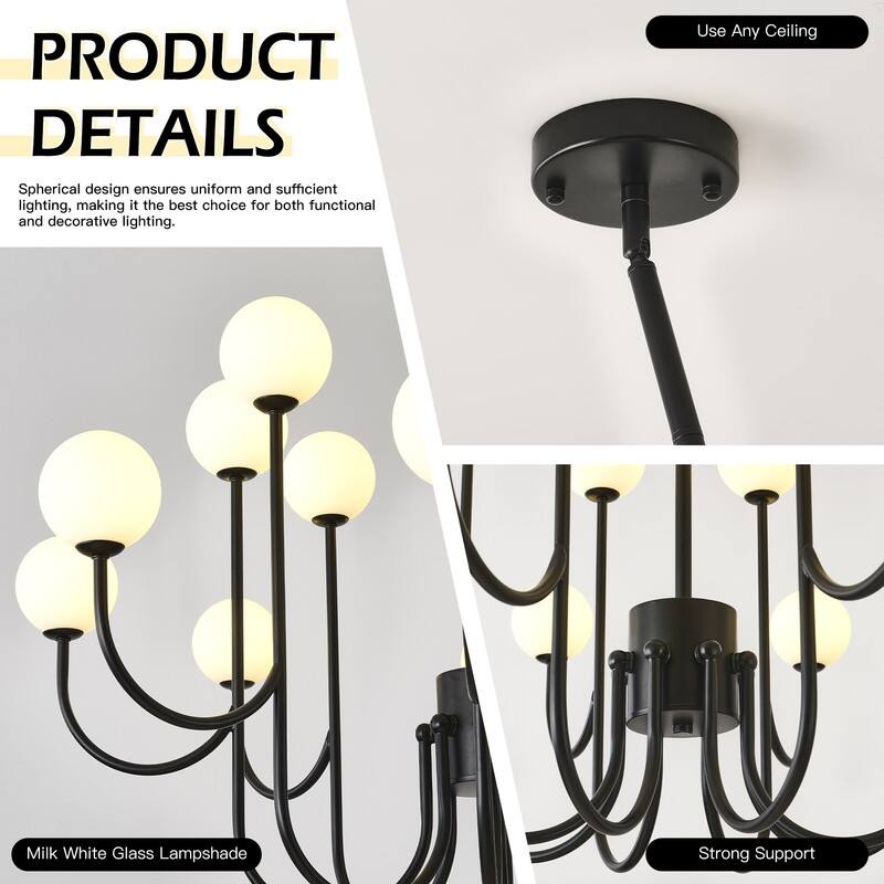 Modern Sputnik Chandelier Linear Chandeliers with Frosted Glass Globe - 16 lights - 36.6 in