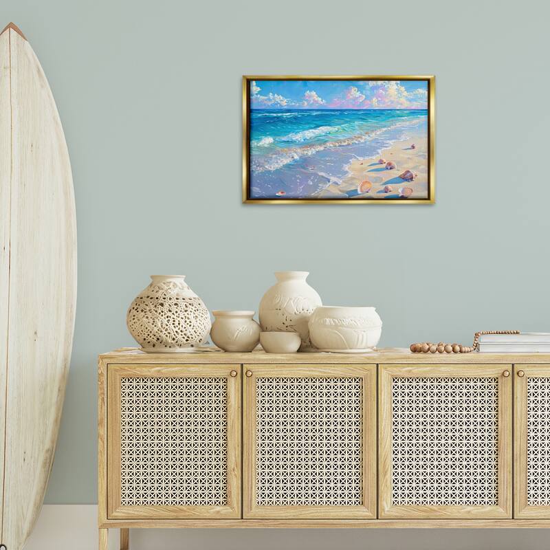Stupell Seashells Along Sea Shore Framed Floater Canvas Wall Art Design By LSR Design Studio