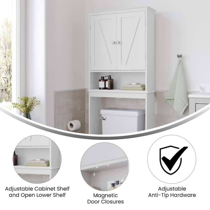 Farmhouse Over the Toilet Cabinet with Shelves and Magnetic Closure Doors