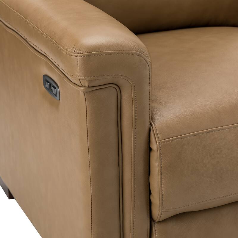 Alicia 34.65" Wide Contemporary Classic Genuine Leather Power Recliner With USB Port