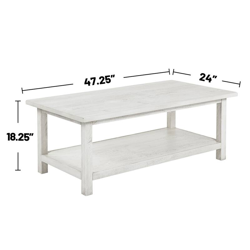2 Piece Wooden Table Set with Storage in Distressed White - 2 Piece