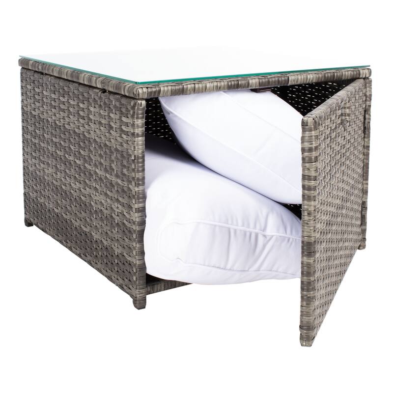 SAFAVIEH Helga Outdoor 4-Piece Conversation Patio Set with Storage - 57"W x 31"D x 26"H