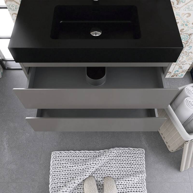 Single Sink Floating Bath Vanity in with Solid Surface Top
