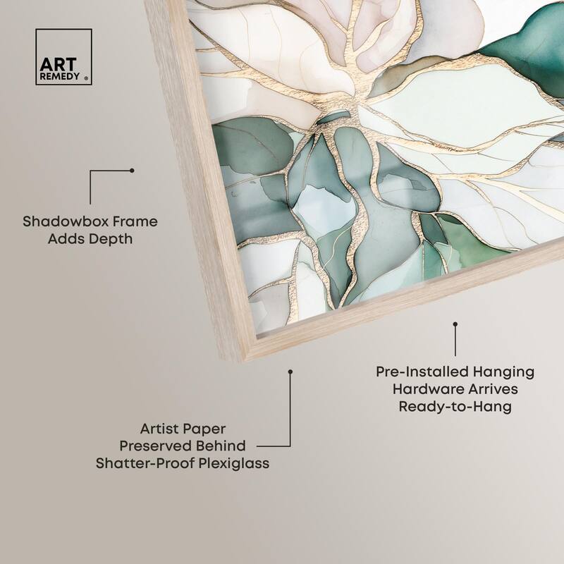 Pastel Leaves with Gold II Shadowbox by Art Remedy