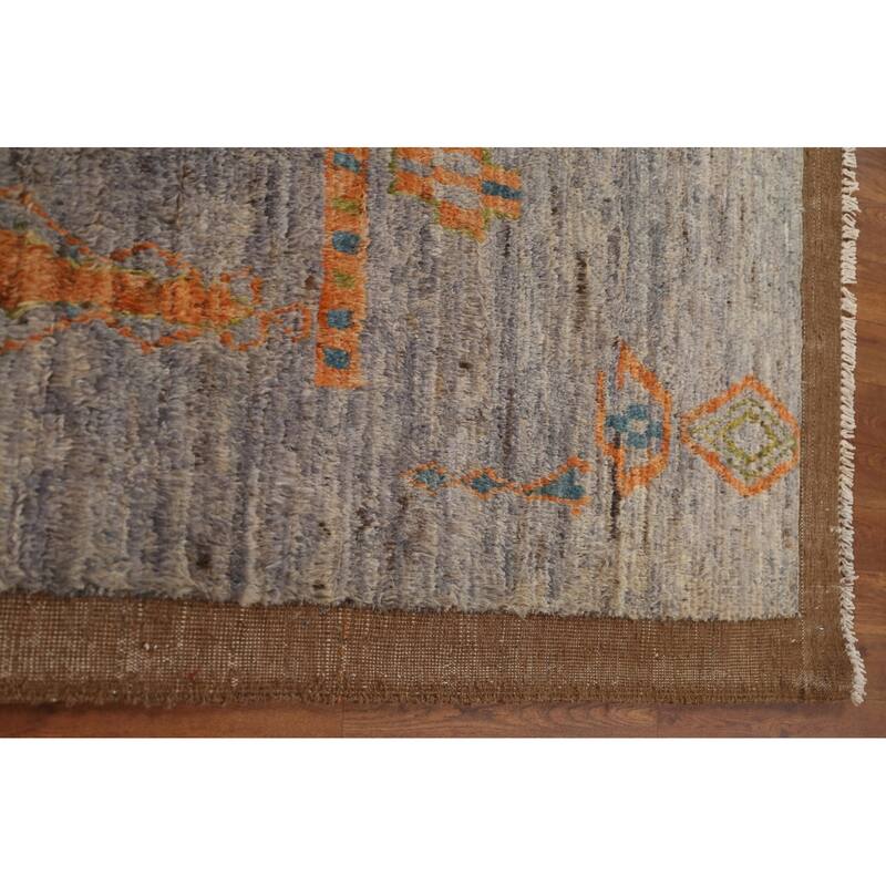 Hand Knotted Oriental 100% Wool Carpet Modern Tribal Greys & Charcoal Moroccan Area Rug - 9' 10'' X 6' 2''