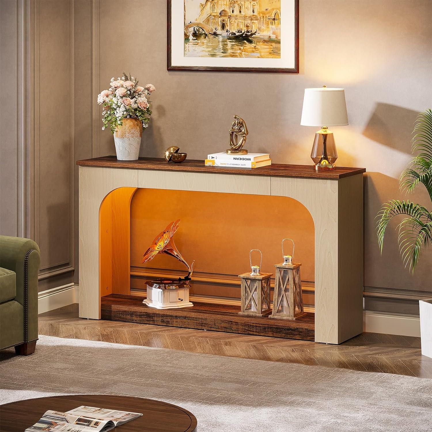 39.4" Rattan Console Table with 2 Drawers Entryway Table