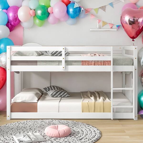 slide 2 of 13, Kids and Baby Twin over Twin Low Height Design Floor Bunk Bed White