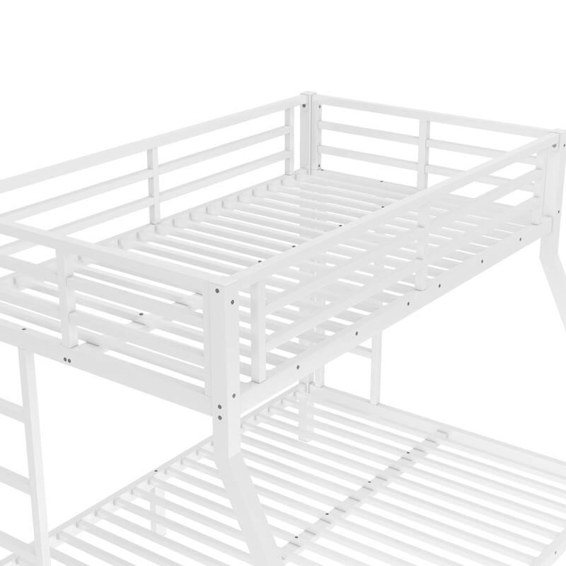 White Metal Twin Over Full Bunk Bed for Teens and Adults