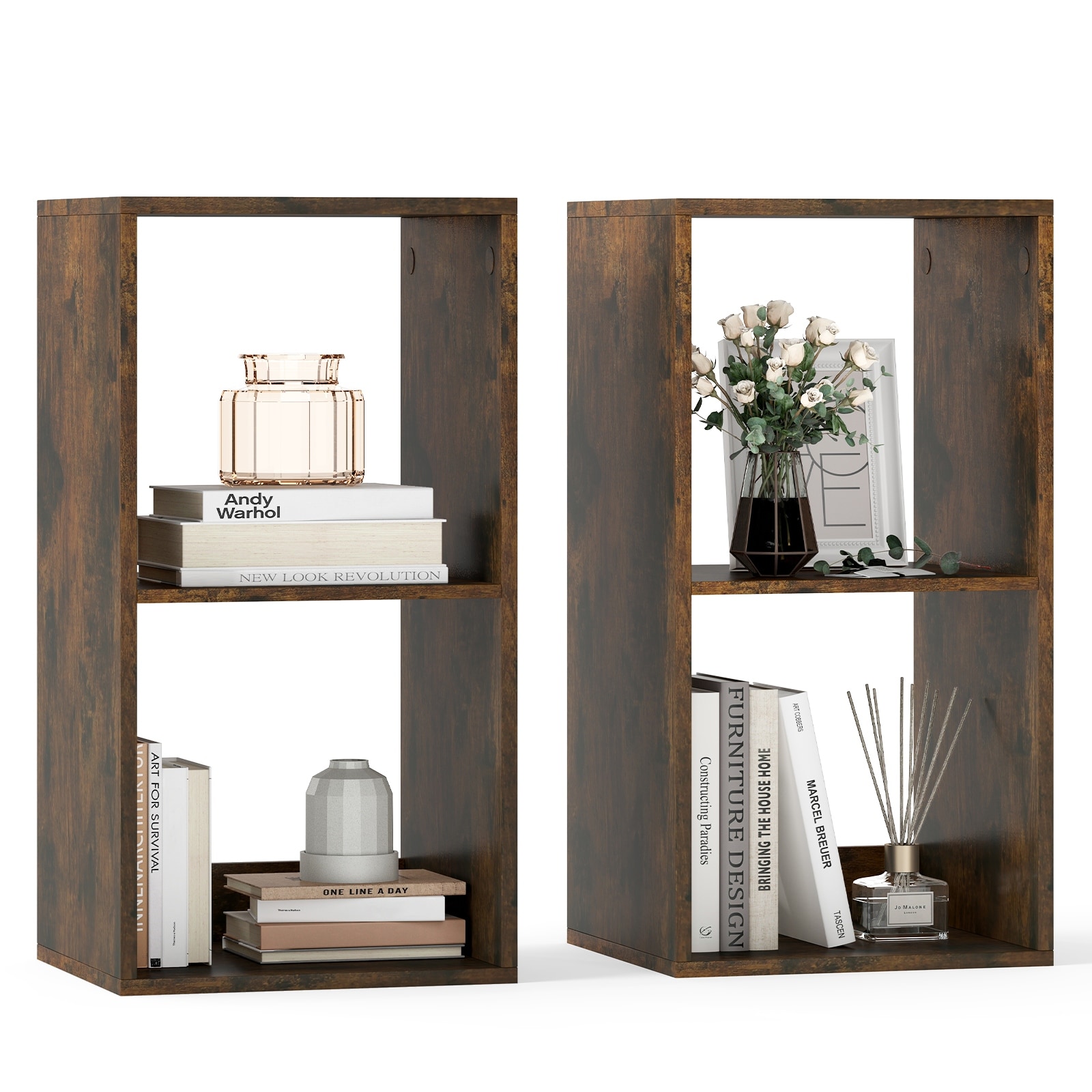Gymax 2PCS 2-Cube Bookcase w/ Anti-tip Kit 2-Tier Open Back Bookshelf