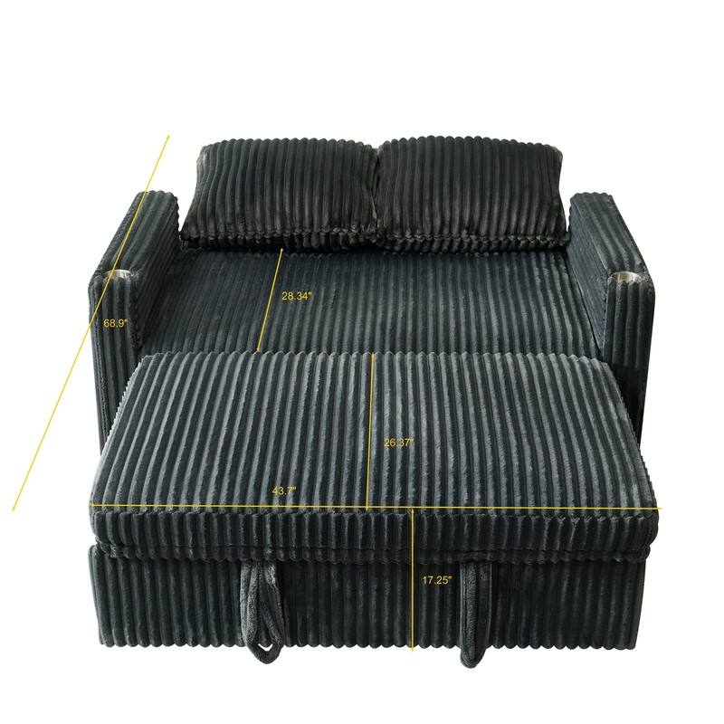 Corduroy Sleeper Sofa w/ USB Ports, Convertible Pull-Out Sofa Bed, Modern Sleeper Couch Loveseat w/ 2 Pillows & Pocket