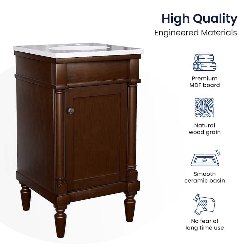 19-Inch Vintage Solid Wood Bathroom Vanity with Sink – Compact Design for Small Spaces