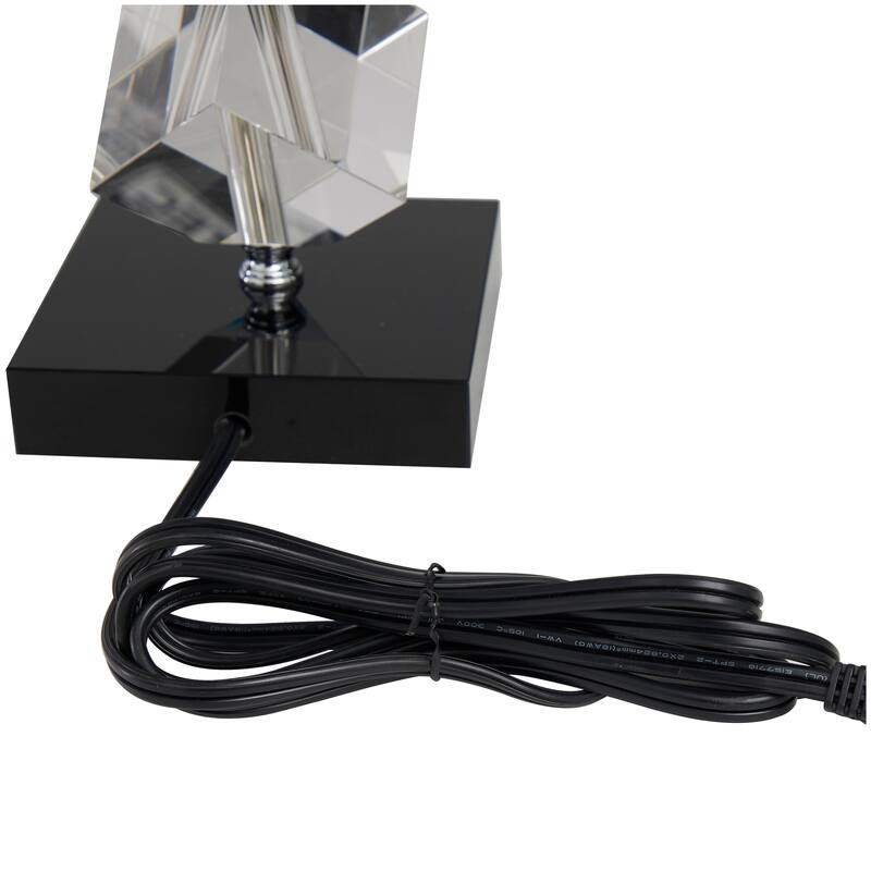 Clear Crystal Geometric Diamond Inspired Room Table Lamp with Black Crystal Base and Black Shade