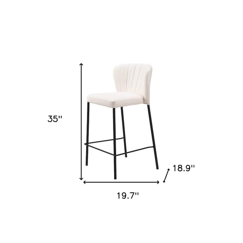 Set of Two 26" Cream And Black Faux Leather And Steel Counter Height Bar Chairs