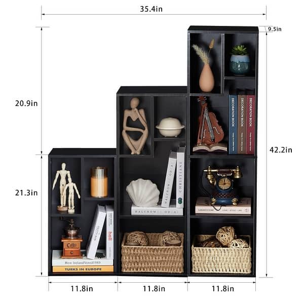 dimension image slide 0 of 3, VECELO Set of 3 Cube Bookshelves 2/3/4-Tier Open Shelf Bookcase with Irregular Cubes for Living Room Study Bedroom Office
