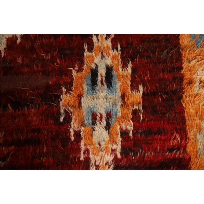 Hand Knotted Oriental 100% Wool Carpet Modern Tribal Red Moroccan Area Rug - 9' 9'' X 6' 8''