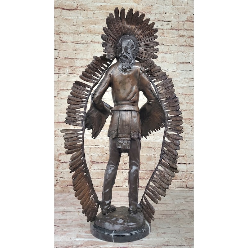 Native American Indian Warrior W/ Rifle Bronze Statue Sculpture Western Decor