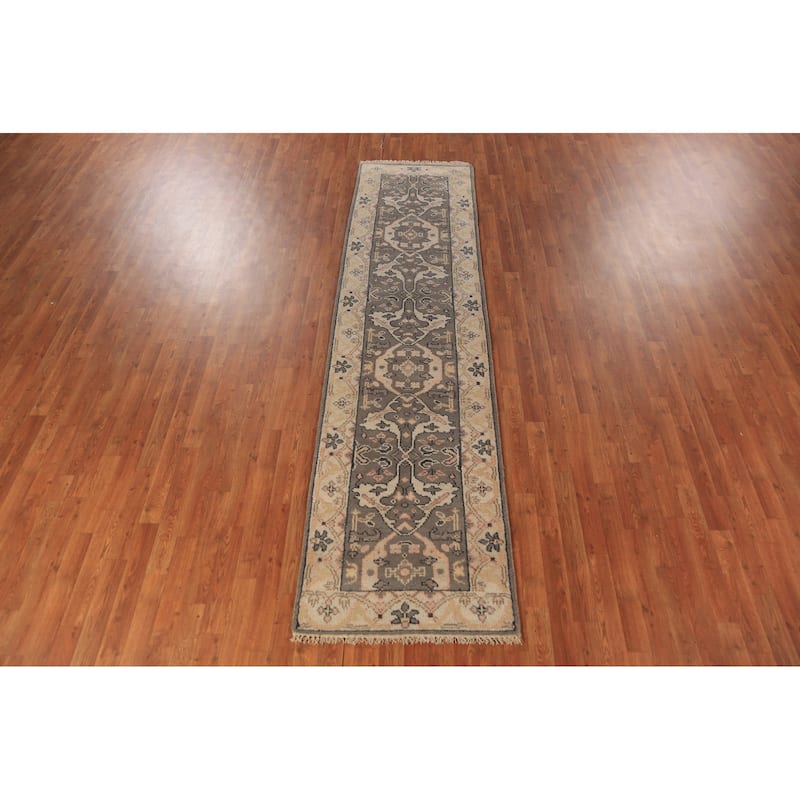 Gray & Ivory Oushak Indian Runner Rug Handmade Wool Carpet - 2'6"x 9'9"