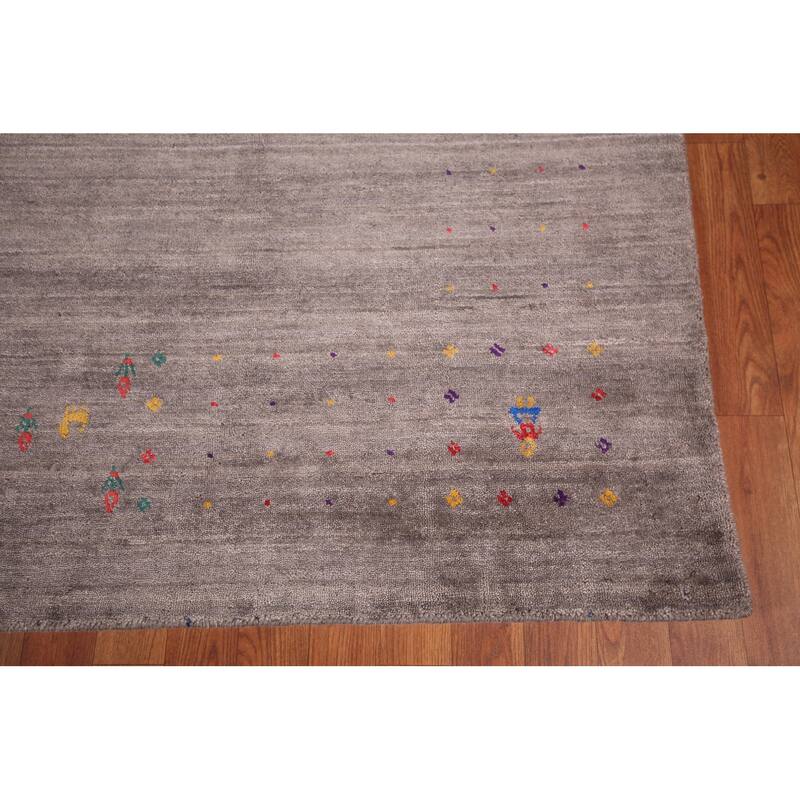 Earth Tone Gabbeh Oriental Area Rug Hand-Knotted Wool Carpet - 8'2" X 9'10"