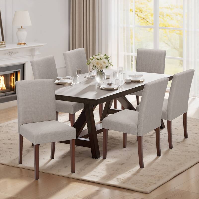 Set of 2 Modern Fabric Dining Chairs, Beige Upholstered Side Chairs with Wood Legs for Farmhouse