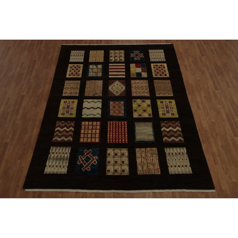 Hand Knotted Oriental 100% Wool Carpet Modern Geometric Brown Gabbeh Area Rug - 10' 9'' X 8' 2''