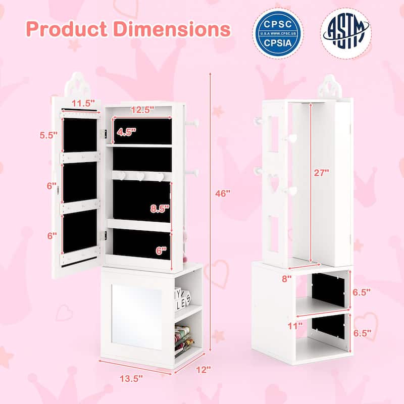 Kids Jewelry Cabinet Armoire Standing Vanity Dressing Mirror