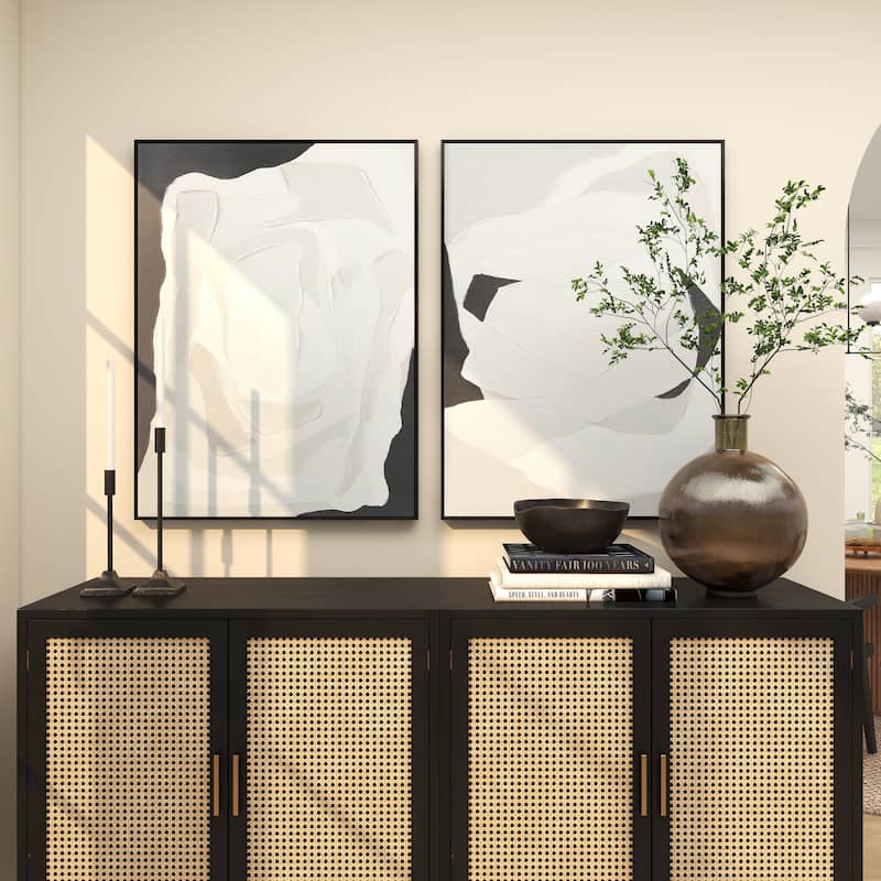 Canvas Abstract Framed Wall Art with Black Frame - Set of 2 White - Roche River Decor