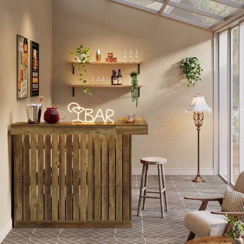 L-Shaped Home Bar Unit, 4-Tier Corner Liquor Bar Table