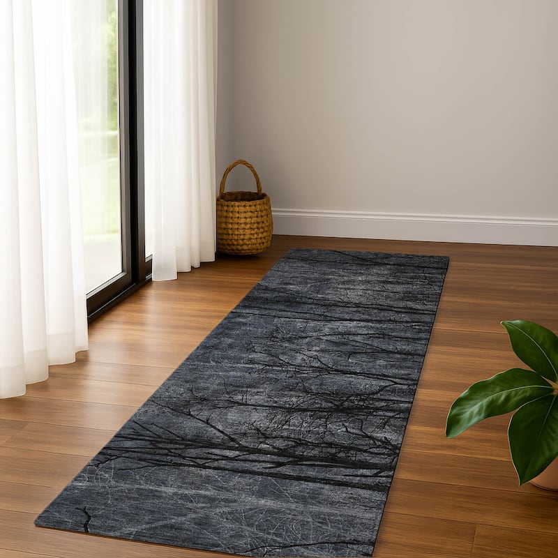 Premium Washable Super Soft Modern Forest Mayfield Rug - Charcoal - 2'3" x 7'6"