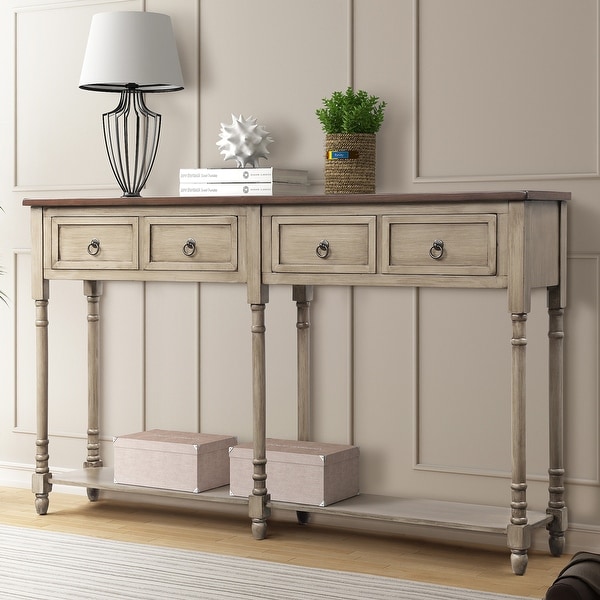 Antique Grey Console Table Entryway Table with Drawers and Shelf. Opens flyout.
