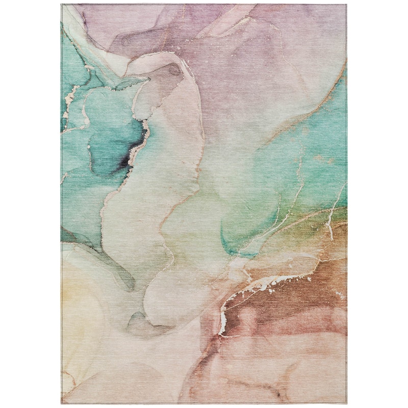 Machine Washable Indoor/ Outdoor Abstract Chantille Rug
